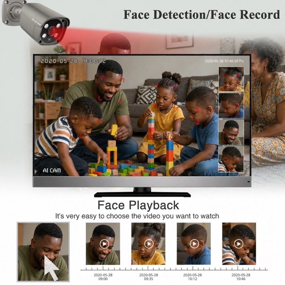 Face detection, recording and playback — every face captured on the lens